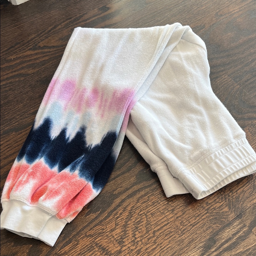 Electric & Rose White Tie-Dye Track Joggers with Coral, Navy & Pink